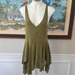 Free People Olive Green V-Neck Tunic Top